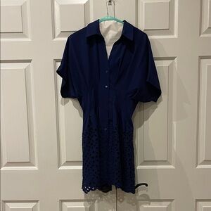Anthropologie Navy Blue Women's Top with Lace Detail